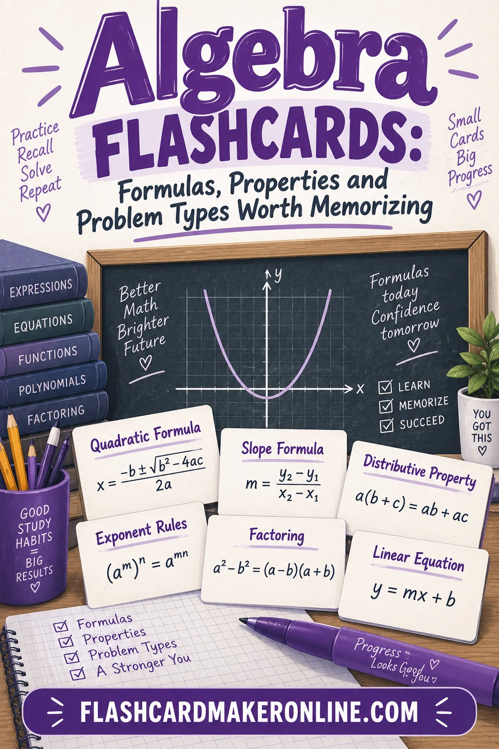 Algebra Flashcards: Formulas, Properties and Problem Types Worth Memorizing