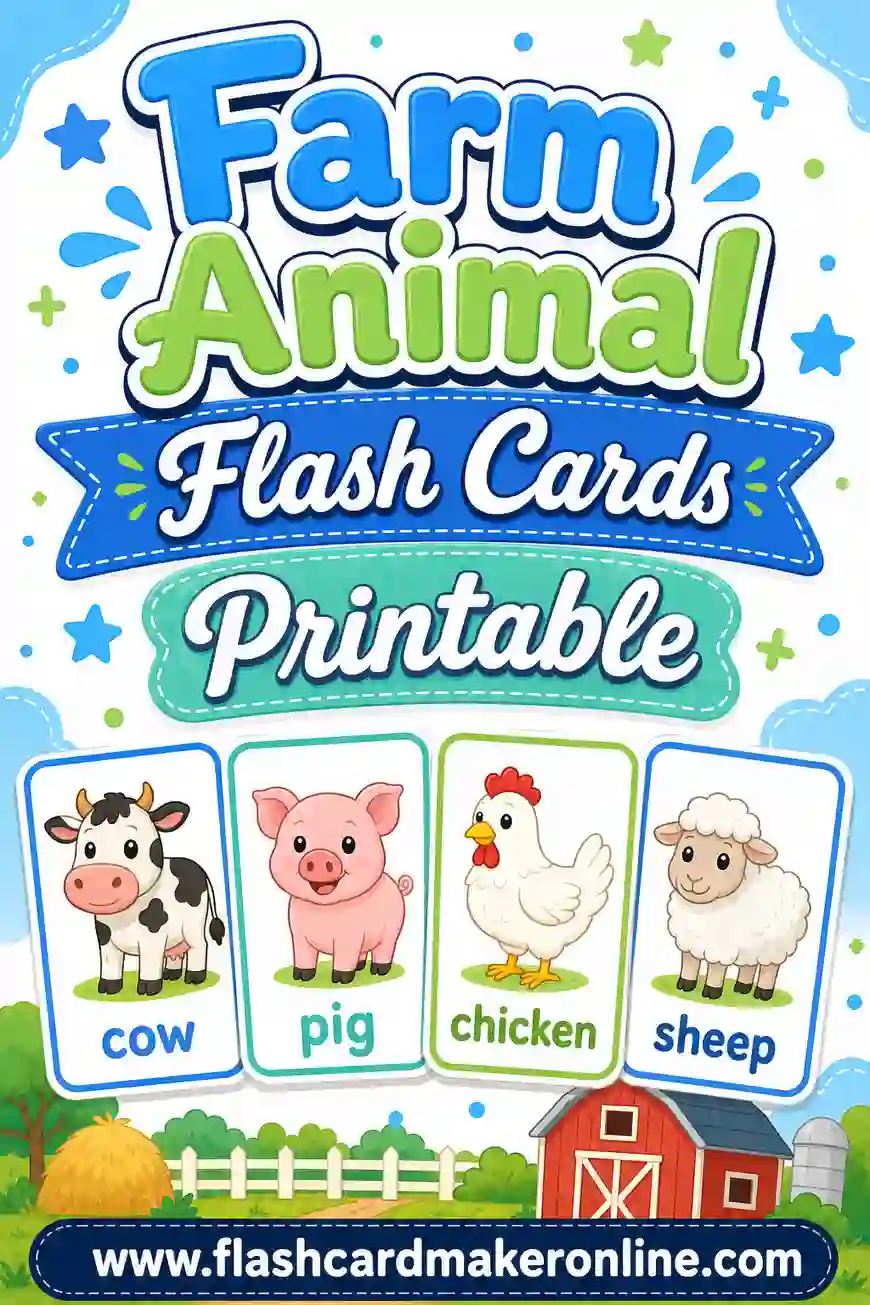 Farm Animal Flash Cards Printable: Free Barnyard Deck for Kids
