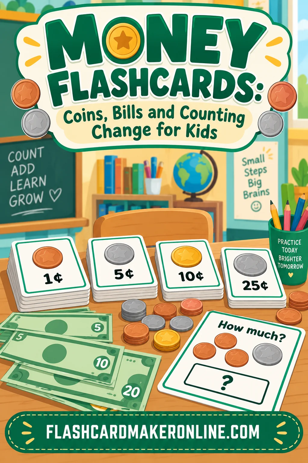 Money Flashcards: Coins, Bills and Counting Change for Kids
