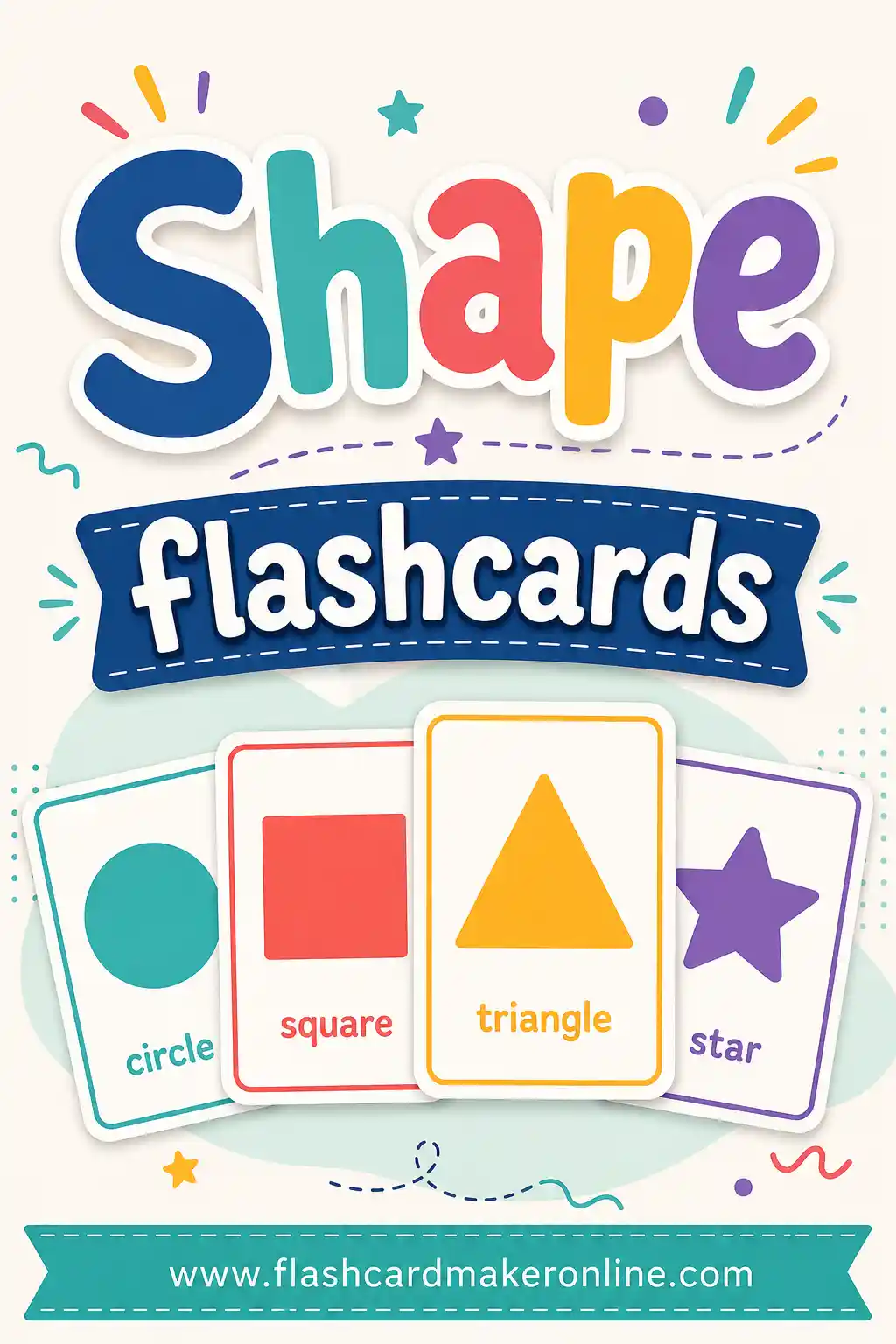 Printable shape flashcards showing a shape on the front and the shape name on the back