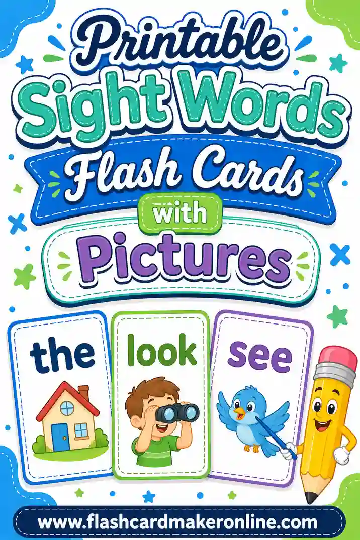 Printable Sight Words Flash Cards With Pictures: Free Deck
